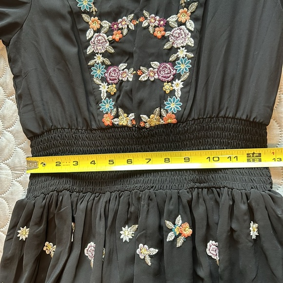 Maeve Floral Sheer Tiered Dress, Black w/Embroidered Flowers, Size 2 - Picture 15 of 15